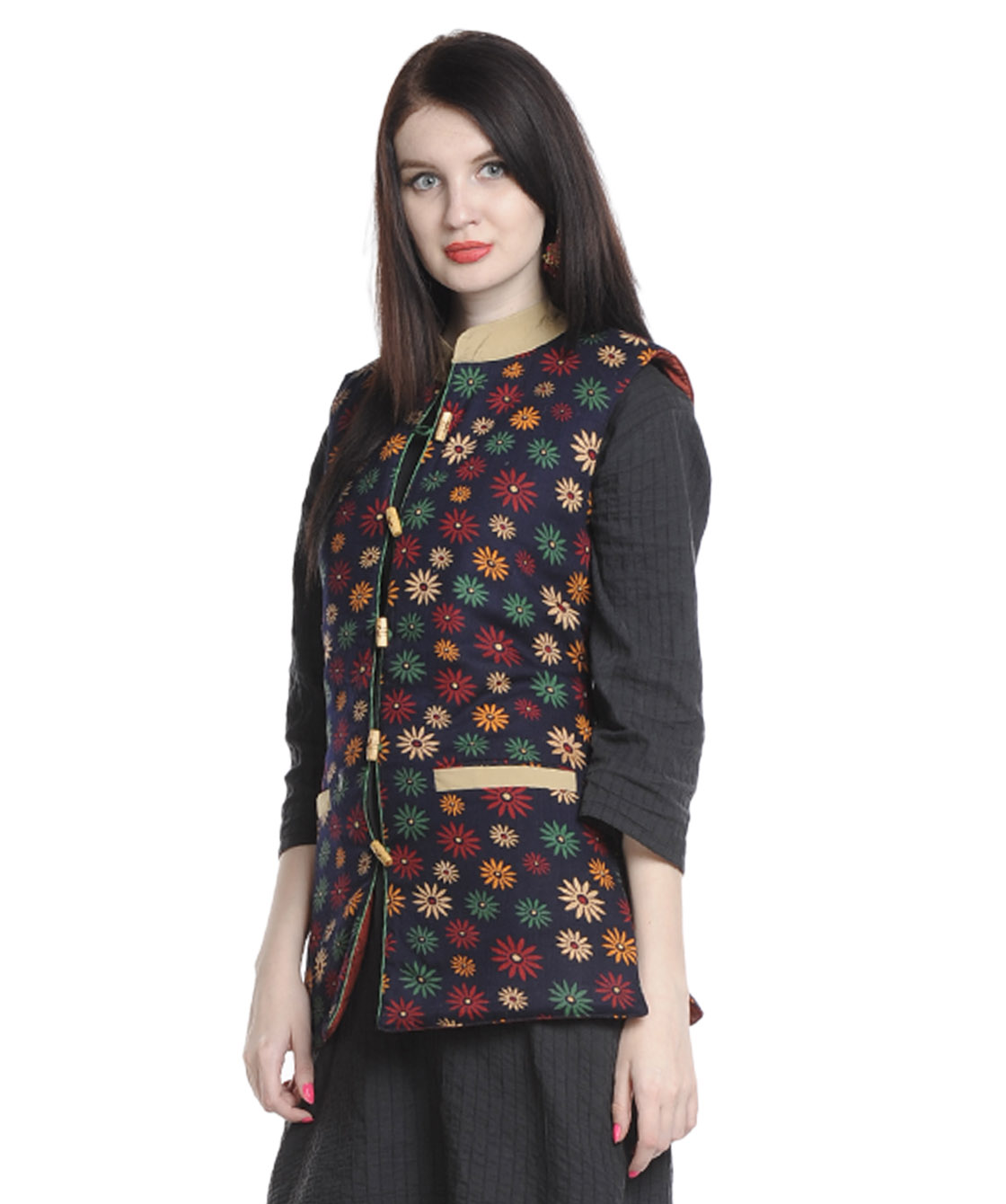 Buy Lavennder Multi color printed sleeveless quilted winter jacket ...