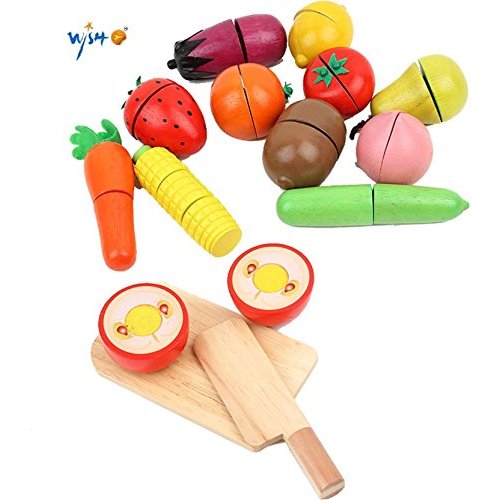 Buy Wishkey Wooden Realistic Velcro Sliceable Vegetables & Fruits ...