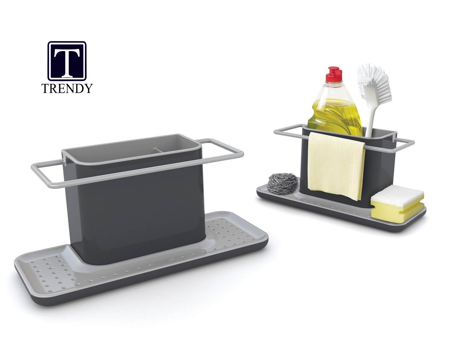 soap and sponge holders in kitchen sink