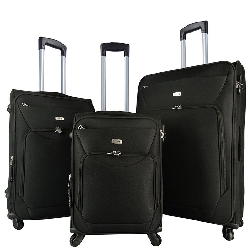 Timus Upbeat Spinner 4 Wheel Strolley Suitcase SET OF 3 Expandable Cabin and Check in Luggage 28 inch Black