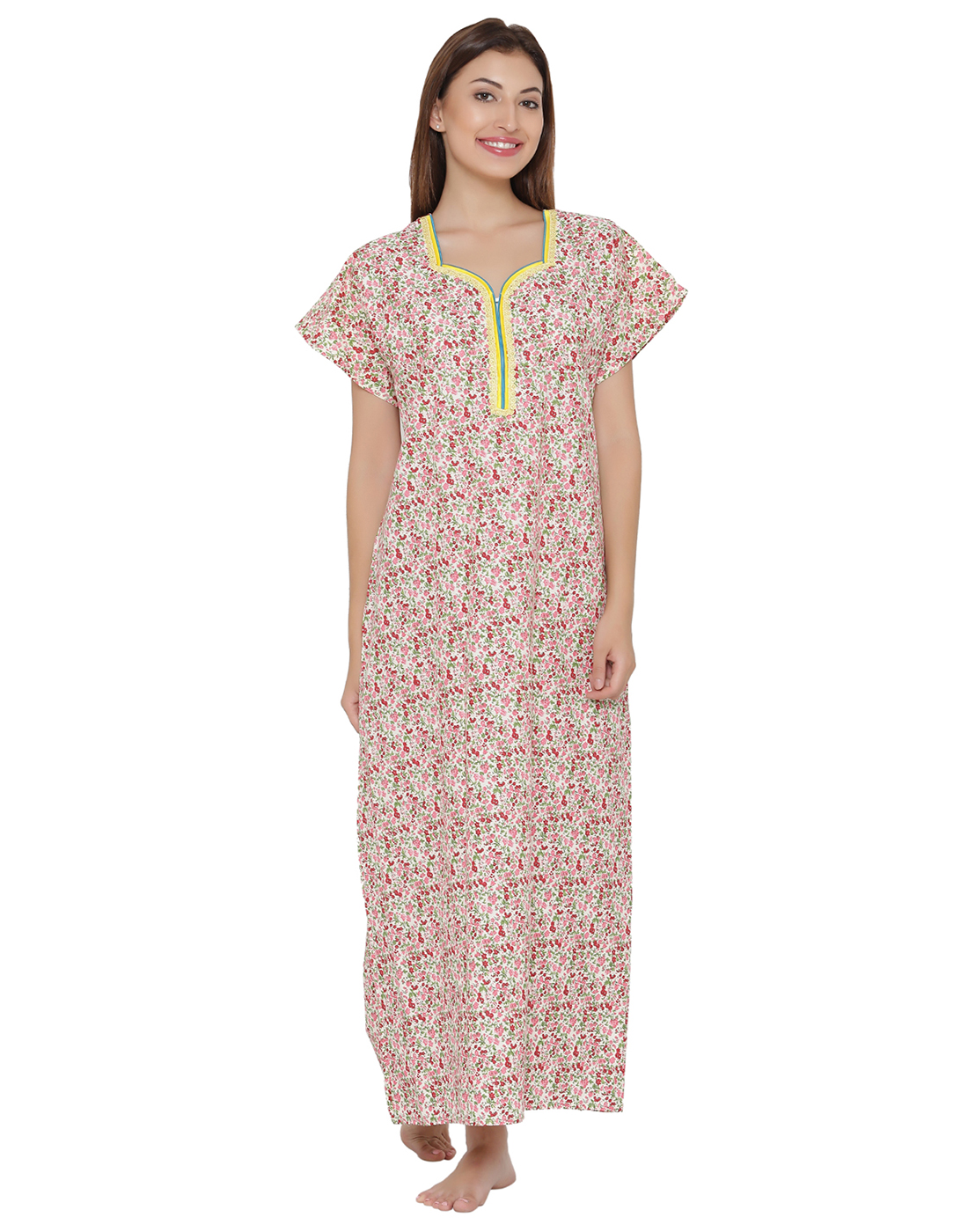 Buy Clovia Floral Print Nighty with Zip Closure Online @ ₹799 from ...