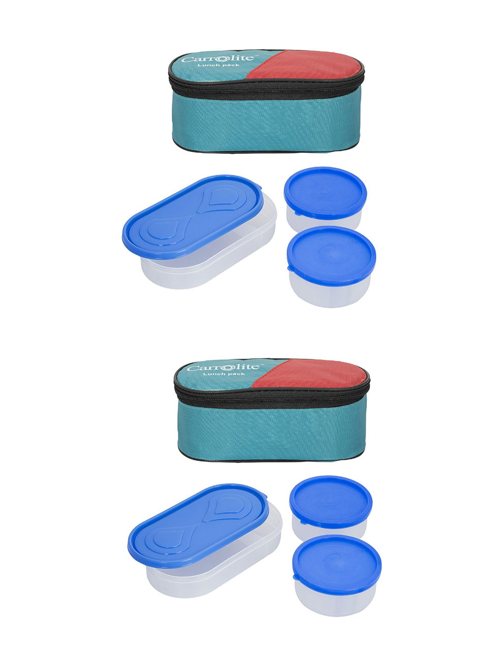 Set Of 2 Green 3 in 1 Lunchbox 2 Plastic Container 1 Plastic Chapati tray