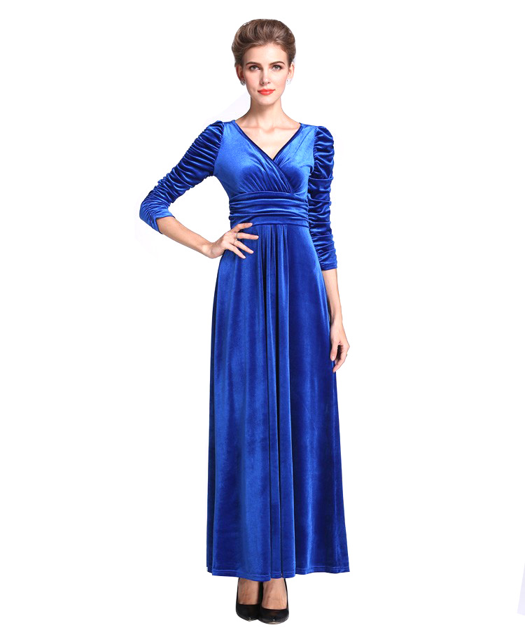 Buy Aashish Garments - Royal Blue Puff Sleeves Velvet Women Maxi Dress ...