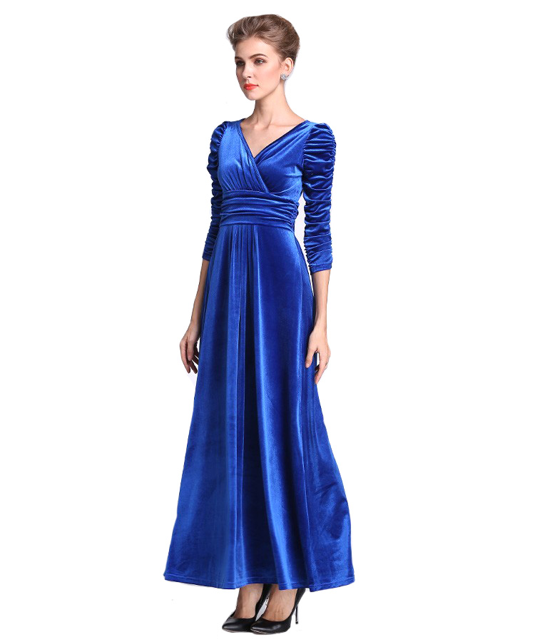 Buy Aashish Garments Royal Blue Puff Sleeves Velvet Women Maxi Dress 