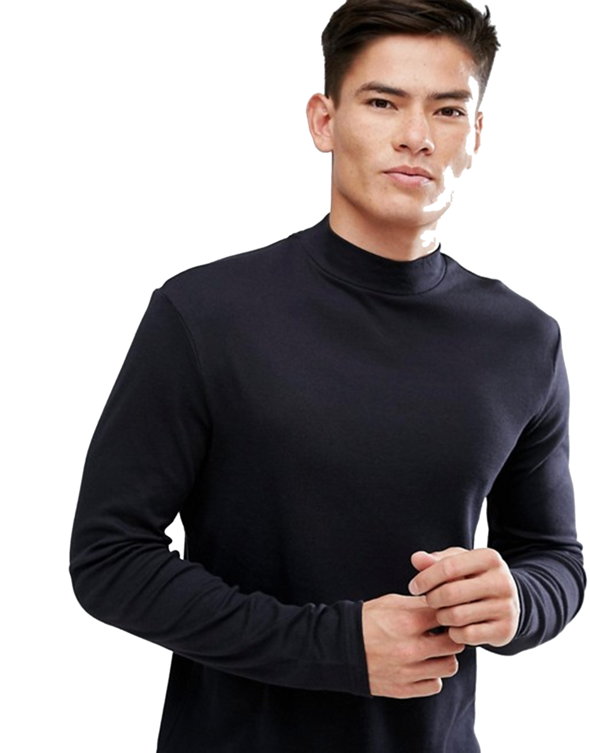 Download Buy PAUSE Black Solid Cotton Mock Neck Slim Fit Long ...