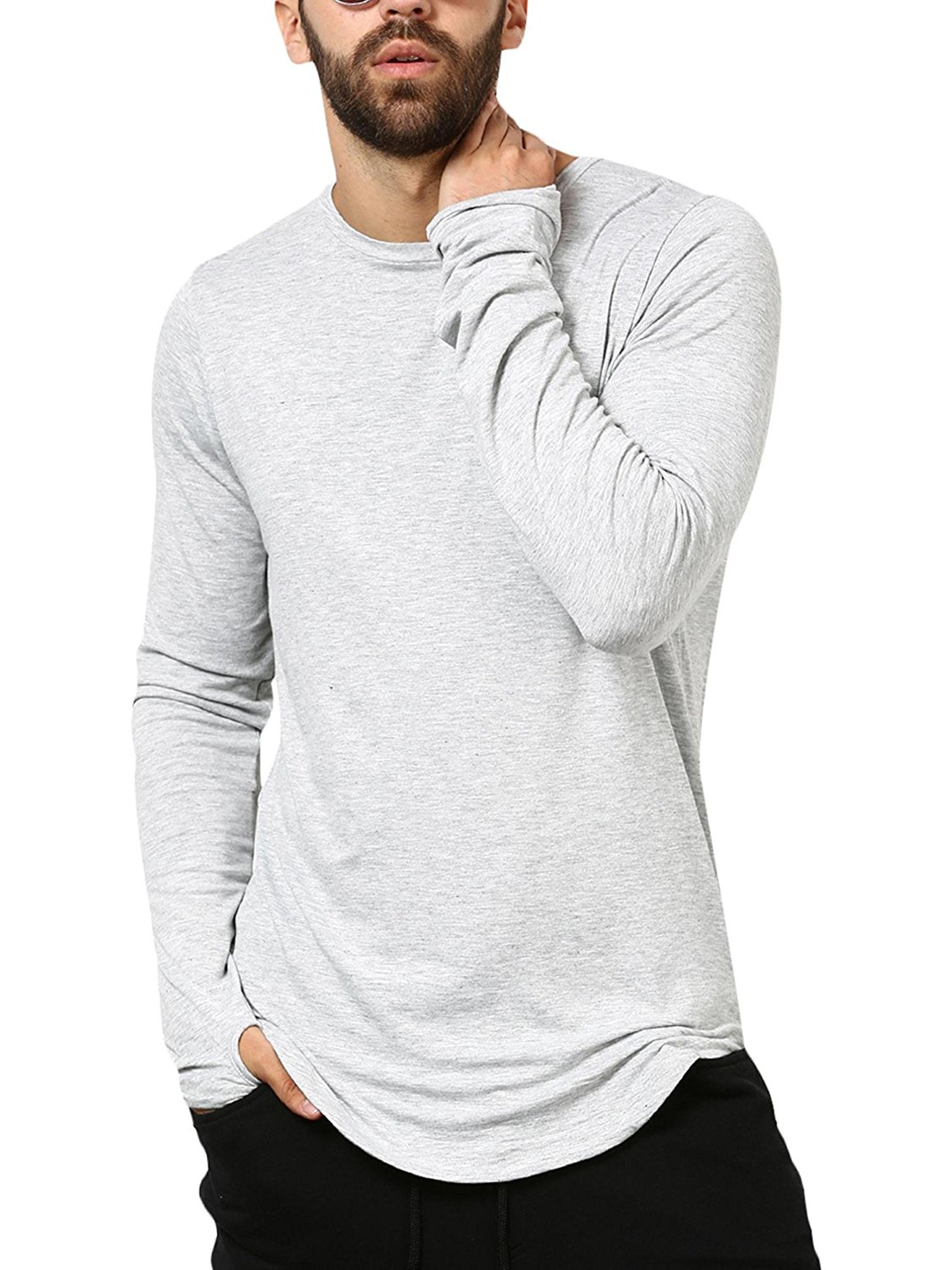 Buy PAUSE Black Solid Cotton Round Neck Slim Fit Long Sleeve Men's T ...
