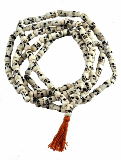 Rosaire Hindou KALI - Mala 108+1 Perles 8mm Crâne Sculpté - Fait Main Inde
