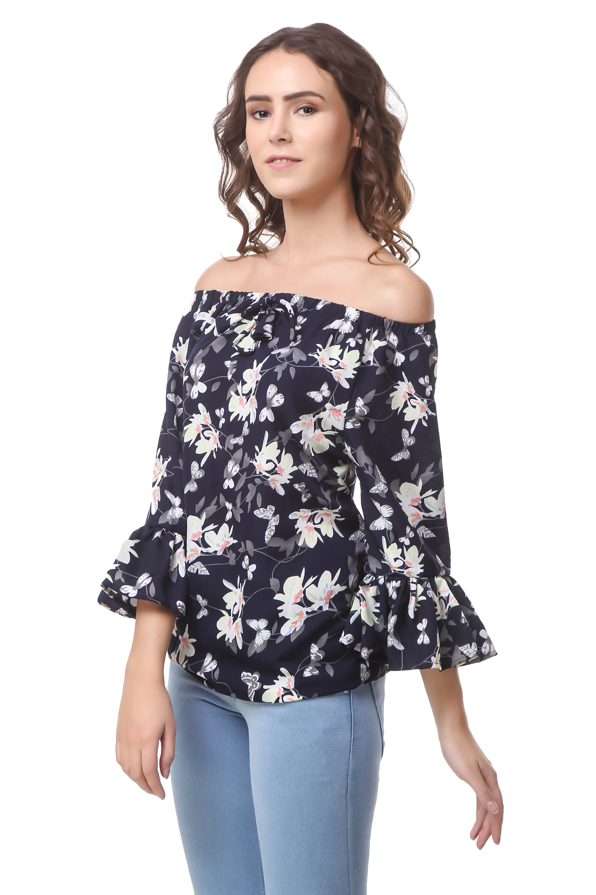 Buy Amiable Casual 3/4th Sleeve Floral Print Women's Blue Top Online ...