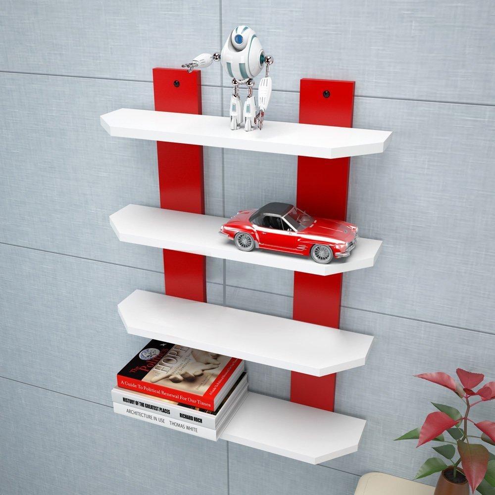 Mdf Ladder Rack Buy Woodworld MDF red/white Laminated Ladder Shape 4 Tier Designer Wall ...
