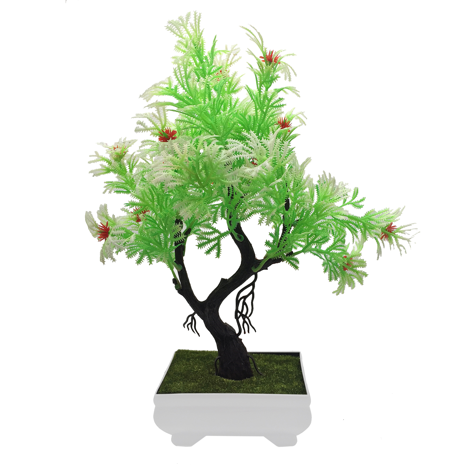 Buy Random 3 Branched Artificial Bonsai Tree with Green and White ...