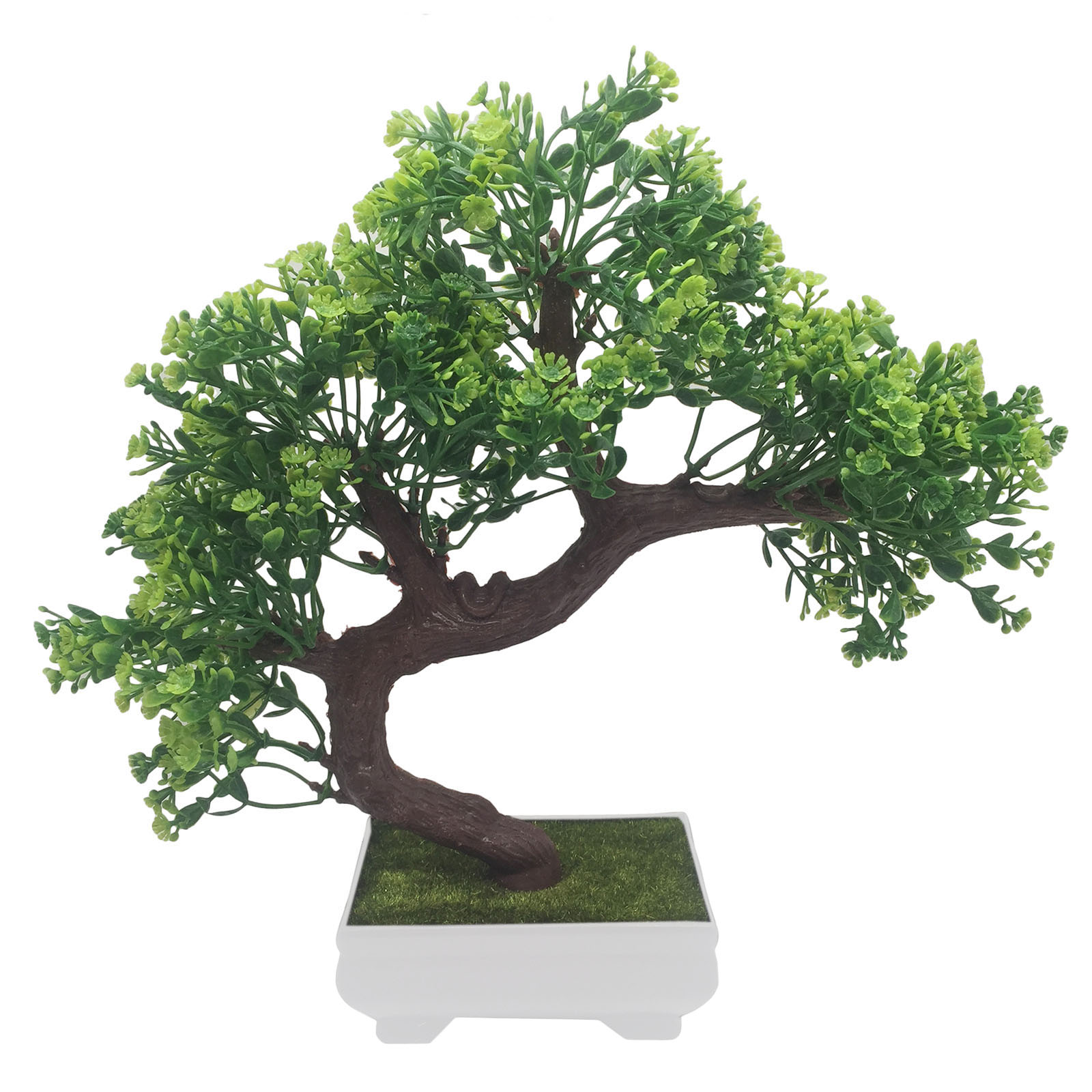 Buy Random Bent Artificial Bonsai Tree with Green Leaves and Green