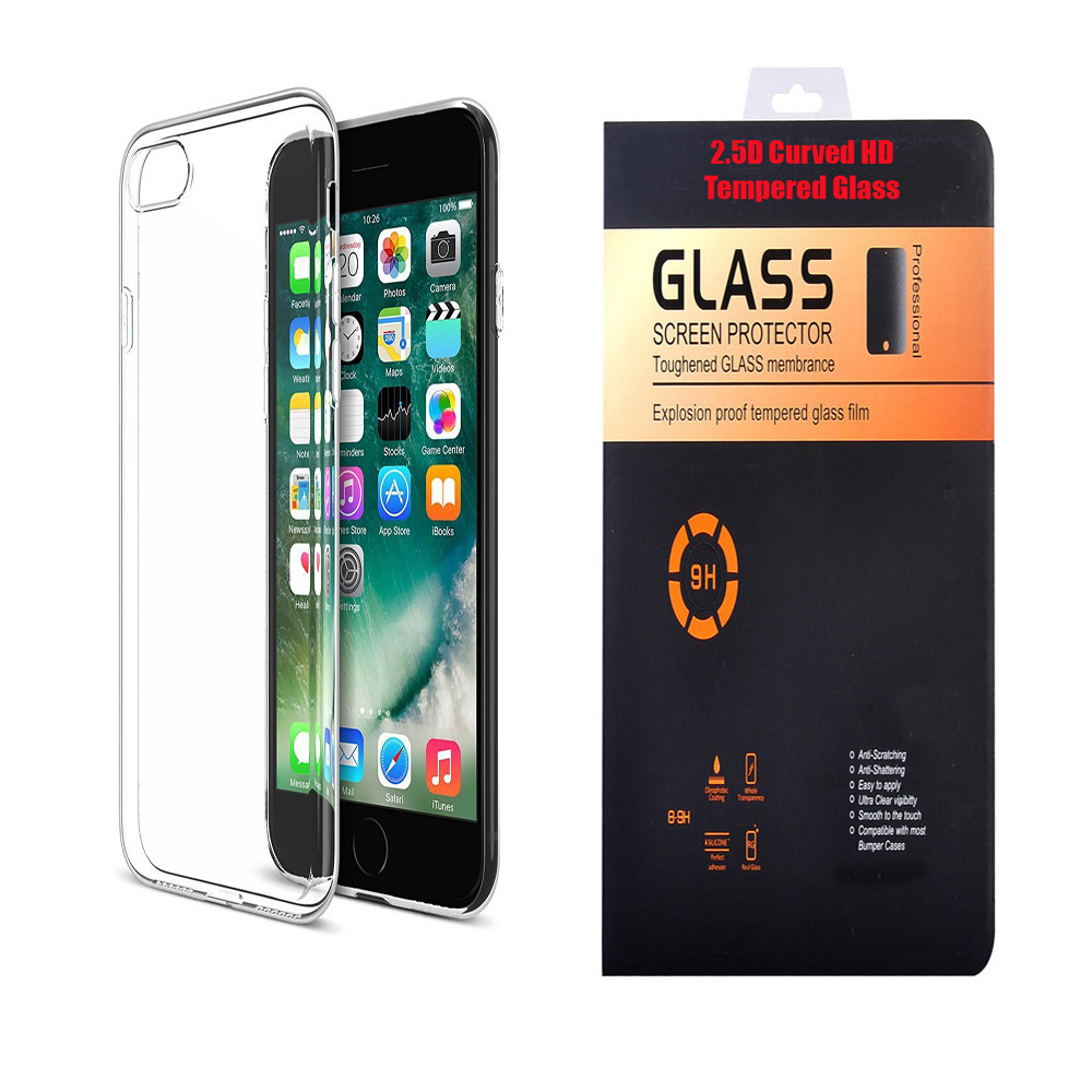 Motorola Moto E4 Plus Soft Transparent TPU Back Cover with 9H Curved Edge HD Tempered Glass