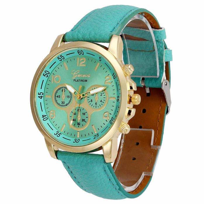 Buy Geneva Platinum Leather Strap Mint Green Analog Watch For Women ...