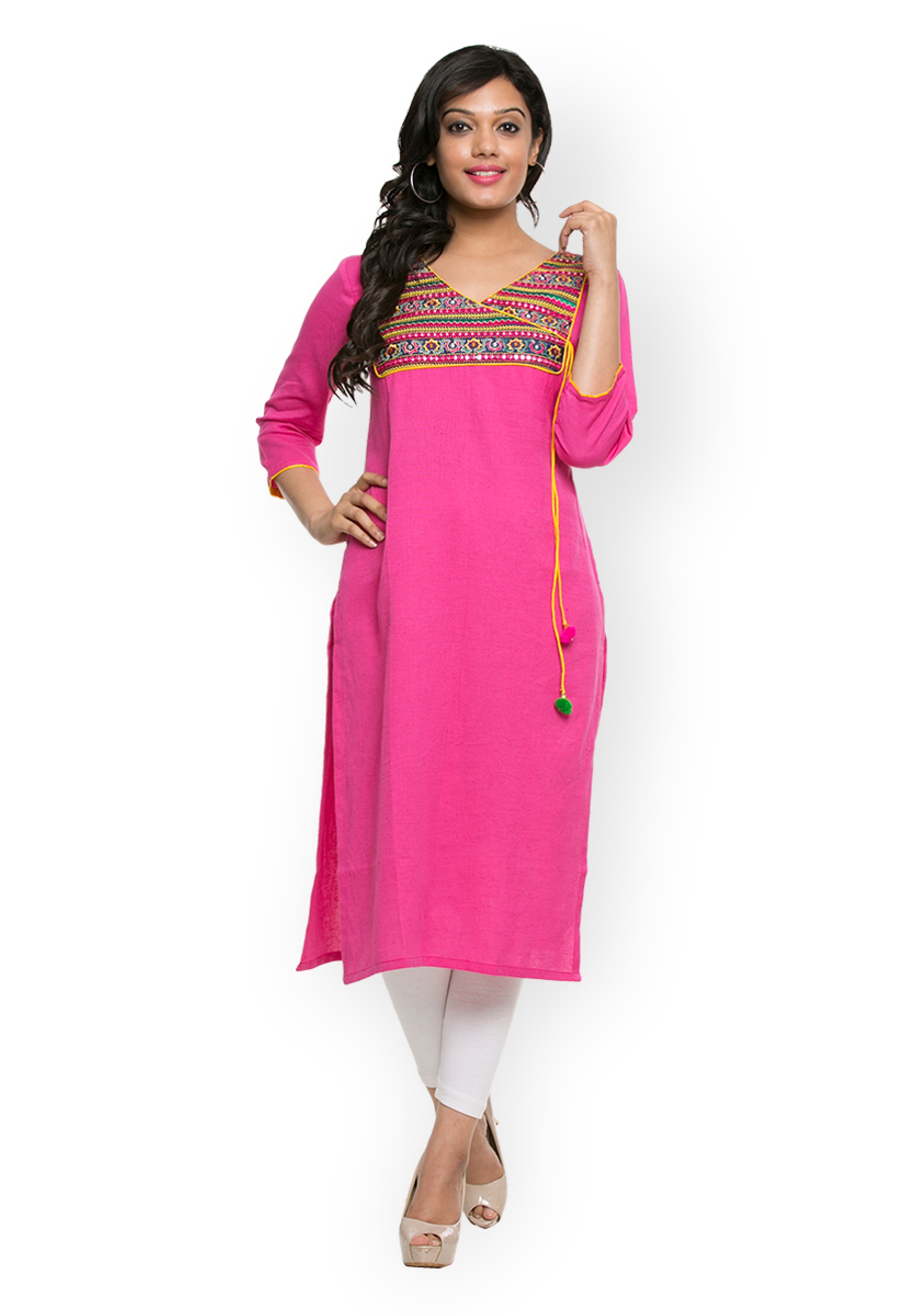 Buy Mystique India Pink Mirror work Angarkha yolk ethnic kurta Online ...