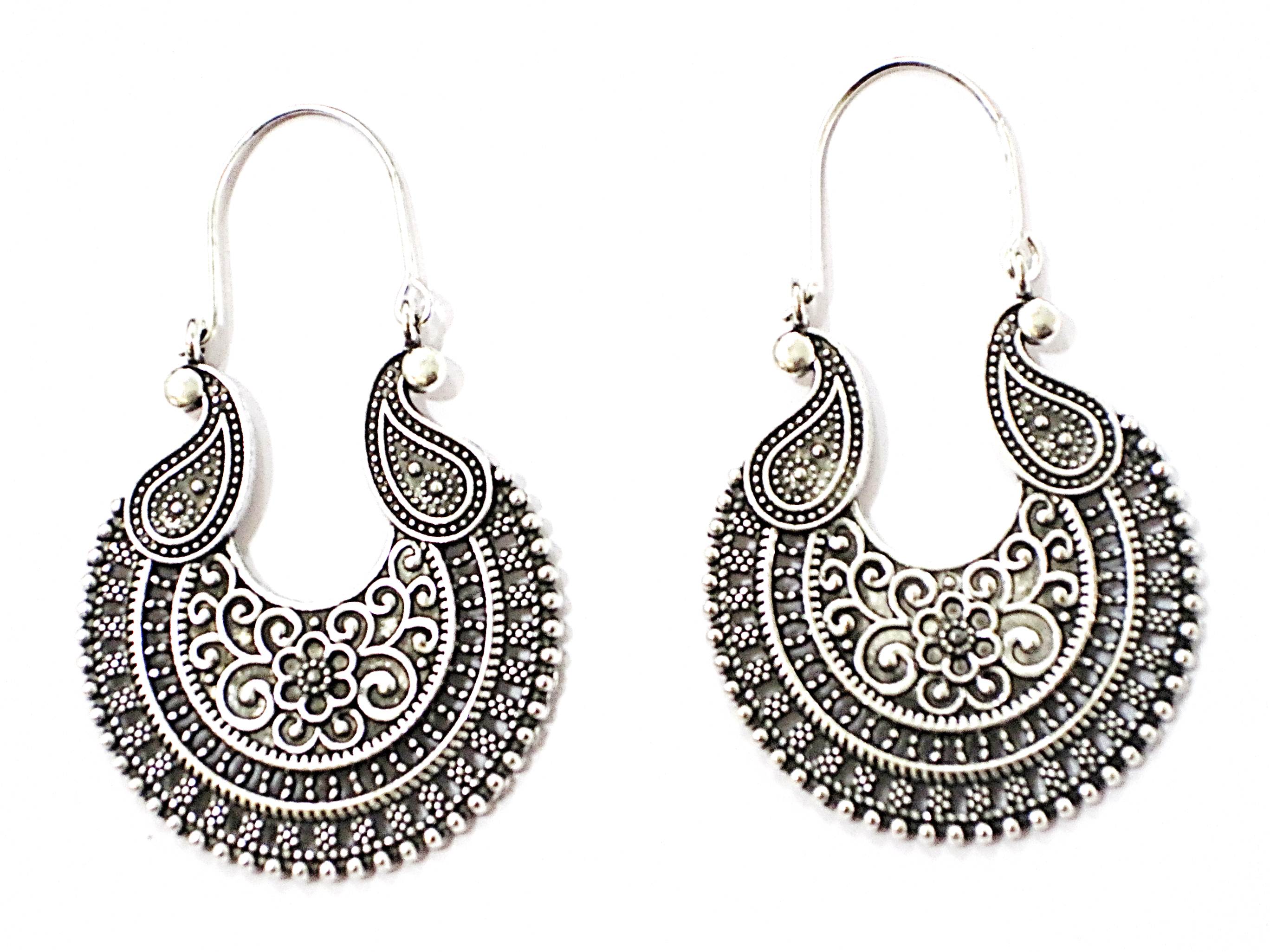 Buy muccasacra Popular Silver finish Kunj Design Chandbali Afghani ...