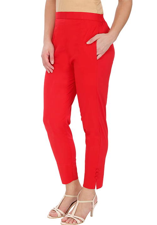 Buy Ladies Red Cotton Pants Online @ ₹599 from ShopClues