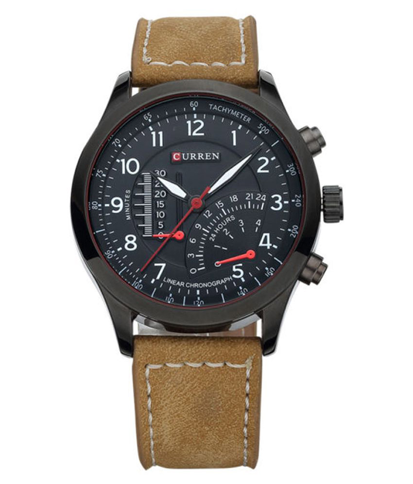 curren tan leather analog watch