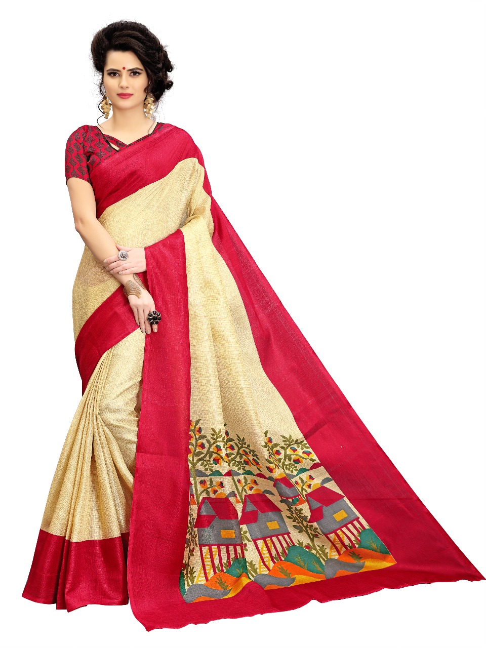 Buy Indian Beauty Womens Khadi Silk Red Saree With Unstiched Blouse Piece Online ₹399 From 