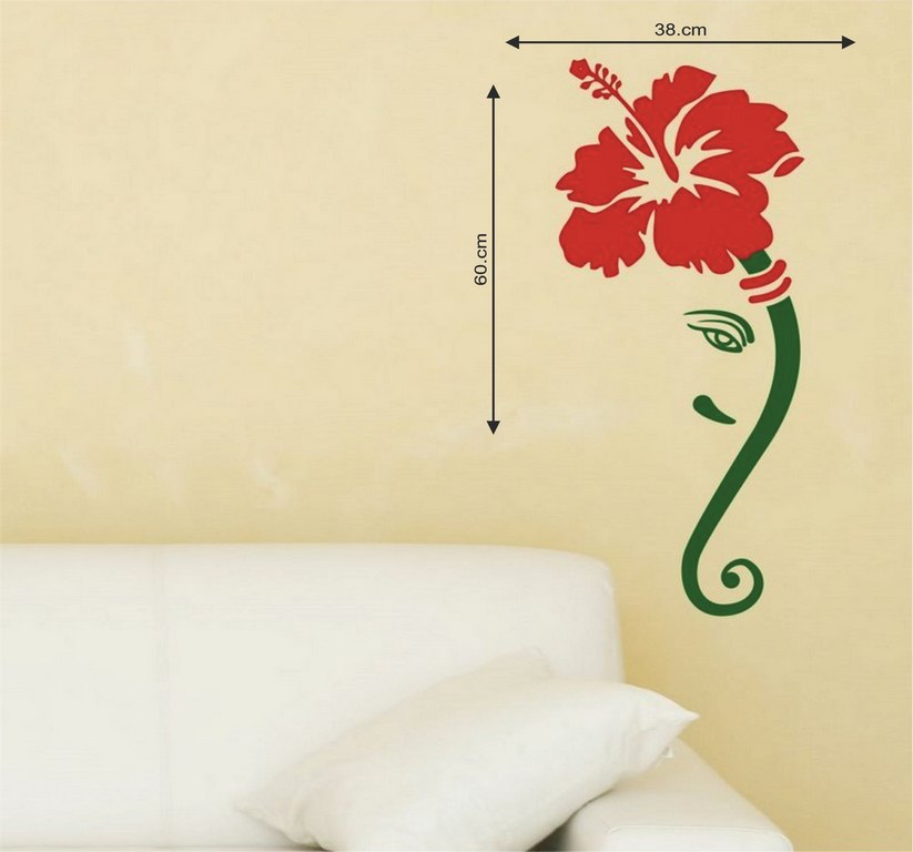 Buy Wall Dreams Modern Art Ganesha In Red Hibiscus Flower Wall Stickers