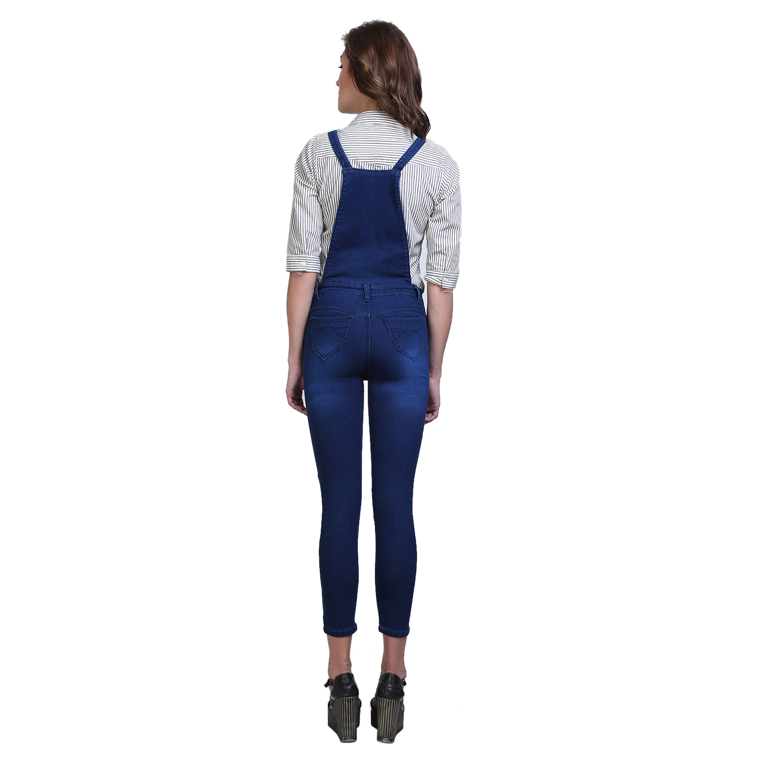 Buy Code Yellow Women's Blue Color Stylish Ripped Dungarees Online