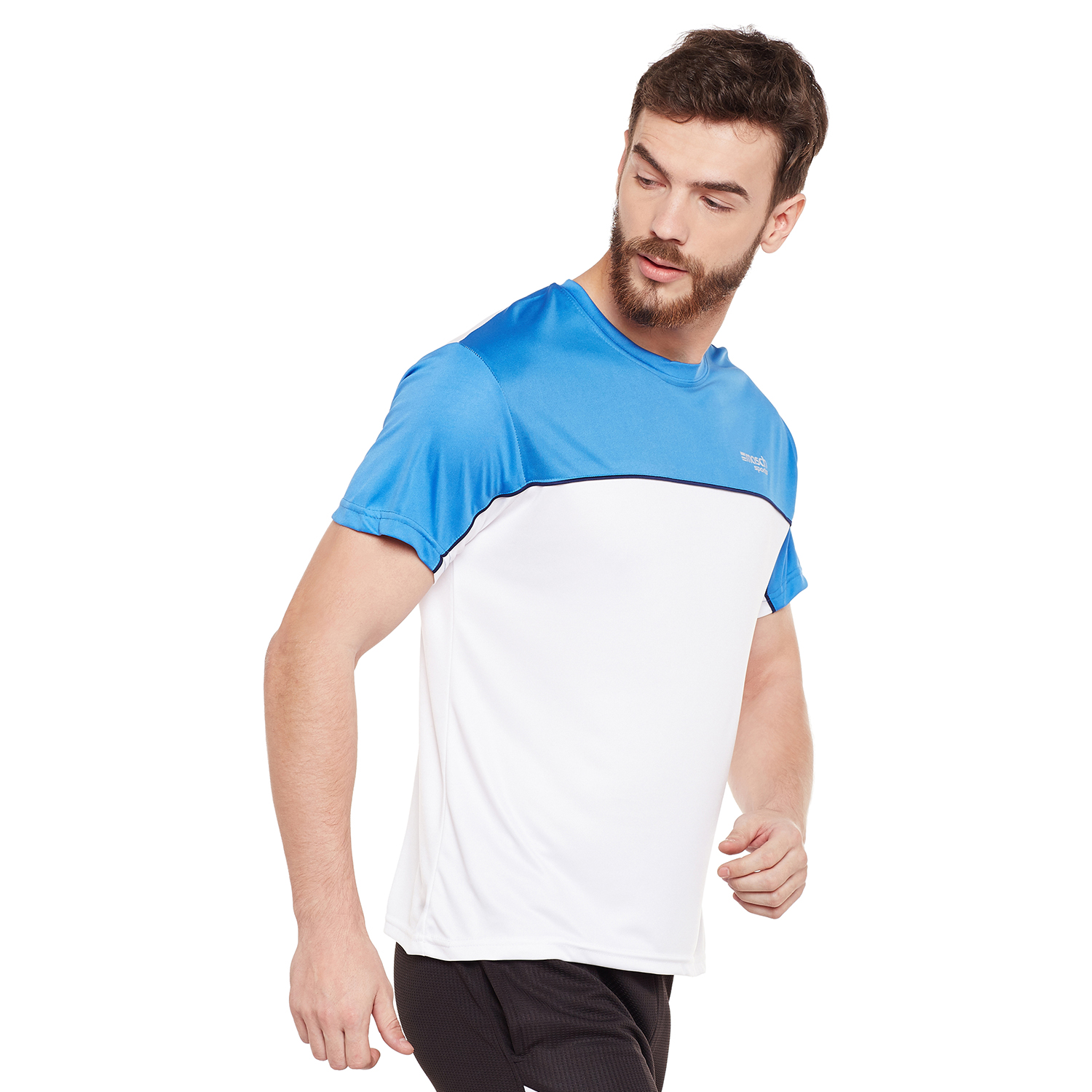 Buy Masch Sports Men White Azure Blue Colourblocked Rapid Dry Round Neck T Shirt Online 429