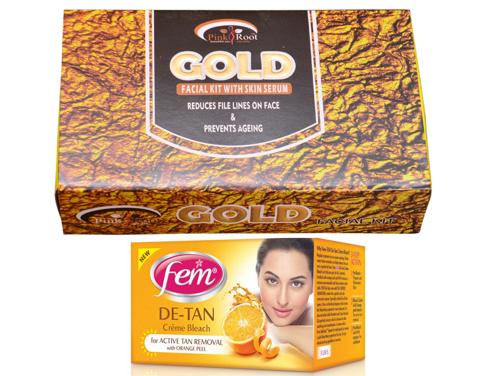 Buy Fem DeTan Crme Bleach and Pink Root Gold Facial Kit 270g+54g+10ml