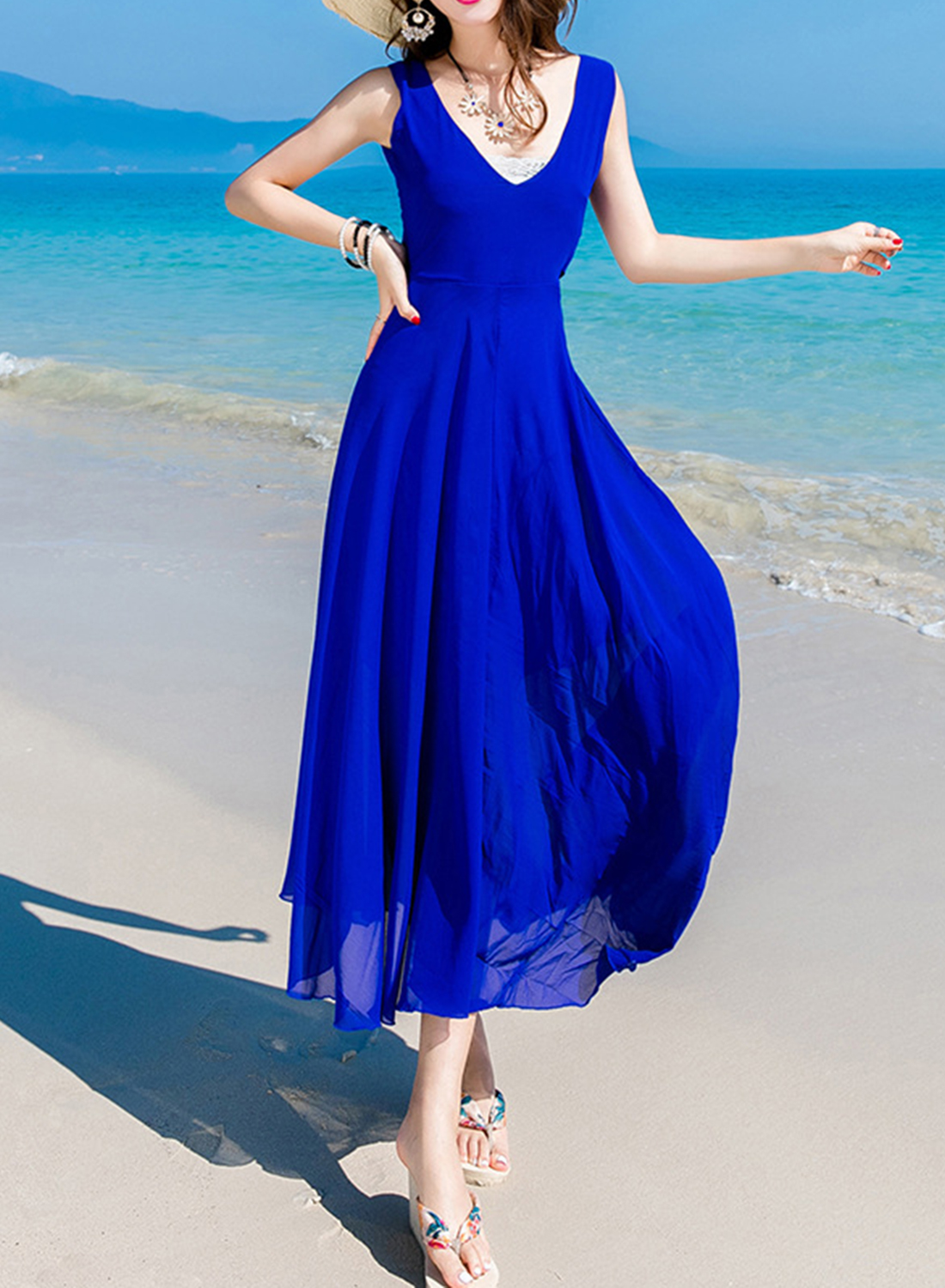 Buy Westchic FASHIONAATA Royal Blue Georgette Maxi Dress Online @ ₹469 ...
