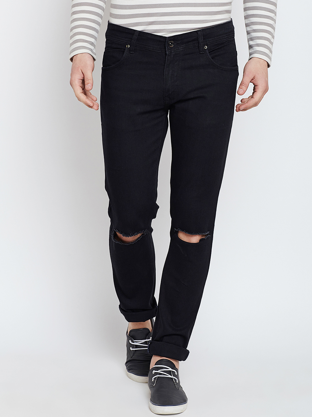Buy Stylox Men Black Slim Fit Mid-Rise Slash Knee Stretchable Jeans ...