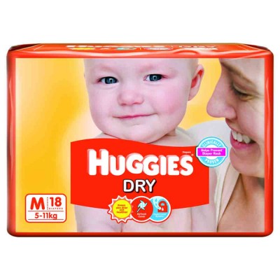 Huggies Dry Diapers Medium - 18 Pcs (5 - 11 Kgs)