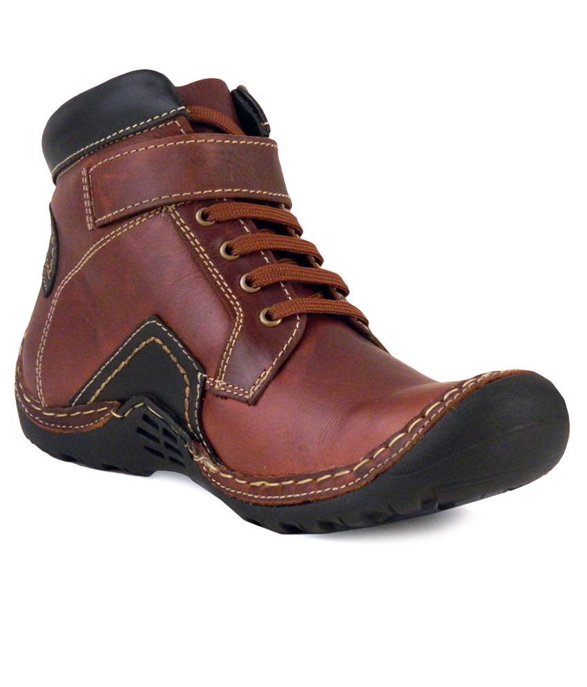 Online Boys Hi Neck Leather Casual Shoes Brown Prices Shopclues India