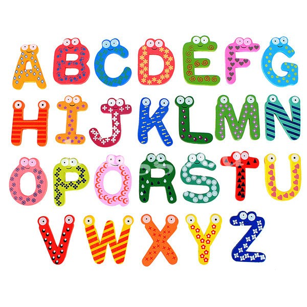 Buy Wooden Alphabets Stickers Fridge Magnet 26 Big Alphabets in Vibrant ...