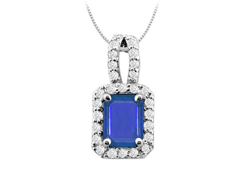 5 Carat Created Sapphire Emerald Cut and Cubic Zirconia Pendant in ...