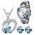 Cyan Heart Shape Austrian Crystal Rhodium Plated Jewelry Set And Watch Combo
