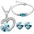 Cyan Blue Heart Shape Austrian Crystal Rhodium Plated Jewelry Set And Bracelet Combo