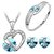 Cyan Heart Shape Austrian Crystal Rhodium Plated Jewelry Set And Bracelet Combo