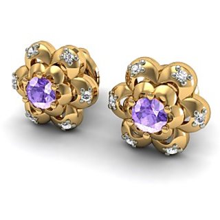 18k Yellow Gold Amethyst 0 15ct Gemstone Si Ij Cut Diamond Stud 18k Yellow Gold Amethyst 0 15ct Gemstone Si Ij Cut Diamond Stud Earrings