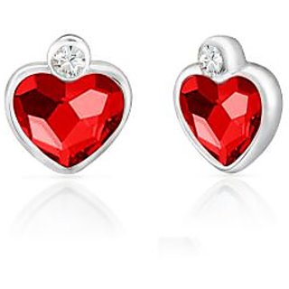 Mahi Rhodium Plated Red Heart Earrings Made With Swarovski Elements Mahi Rhodium Plated Red Heart Earrings Made With Swarovski Elements