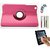 PU Leather Full 360 Rotating Flip Book Cover Case Stand for Samsung Galaxy Tab 3 T311 (Hot Pink) with Matte Screen Guard, Stylus and Wrist band