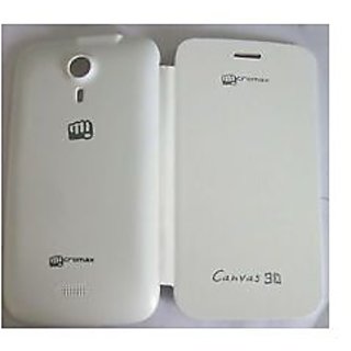 White Battery Flip Cover Case For Micromax A115 Canvas 3D
