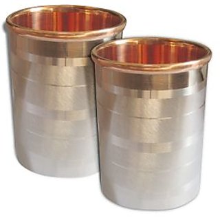 AsiaCraft Handmade Stainless Steel Copper Glass Tumblers, Set Of 2