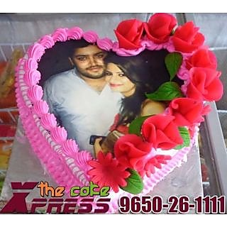 Pink Heart Shape Designer Cake With Red Roses Icing-Delhi NCR