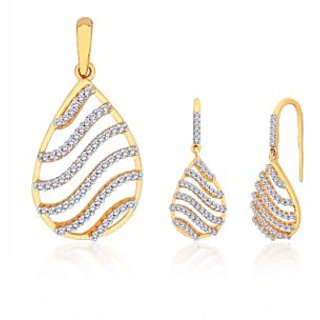 Peora Sparkling Waves Gold And Rhodium Plated Pendant Set With Micro Pave Setting