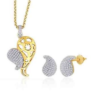 Peora 18 Karat Gold And Rhodium Plated Pendant Set With Swiss Cubic Zirconia + Free Chain (Design 3)
