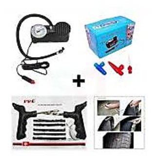 Air Compressor With Tubeless Tyre Puncture repair kit   Tyre Gauge analog