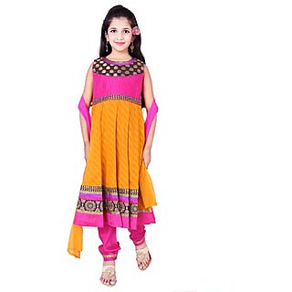 For Kids Awesome Yellow Anarkali Churidar Set For Girls