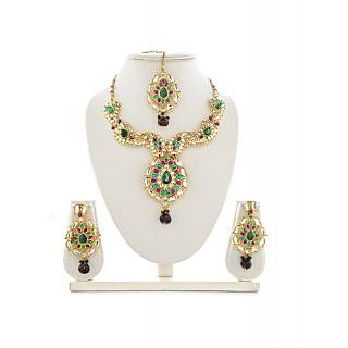 Panini Alloy Multicoloured Necklace Set With Mangtikka_2589