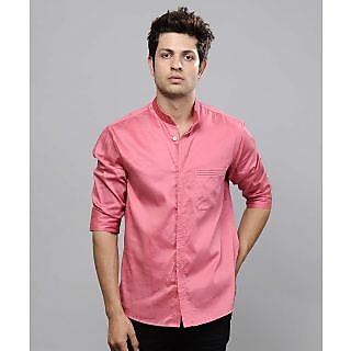 Mandarin Collar Men's Sleeve Shirt Pink 