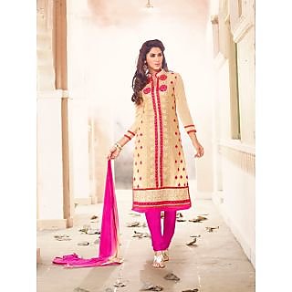 Magnum Opus Store Beige Color Chanderi Cotton Straight Cut Suit.