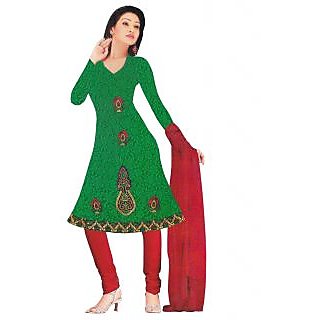 Exclusive Designer Green Embroidered Dress Material