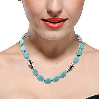                      Pearlz Ocean Skadi Blue Mosaic Beads 18 Inches Necklace                                              